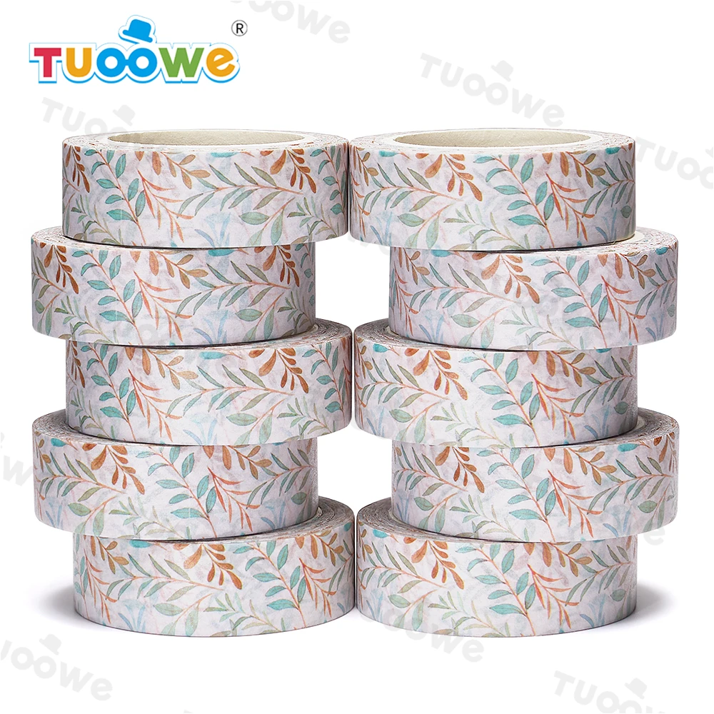 

NEW 10pcs/Lot 15mm x 10m Watercolor Green Leaves Seamless Scrapbook Paper Masking Adhesive Washi Tape washi tape designer mask