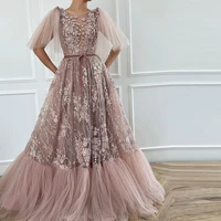 sevintage gorgeous tulle long prom dresses 3d flowers lace appliques embroidery a line evening gowns formal party dress 2022