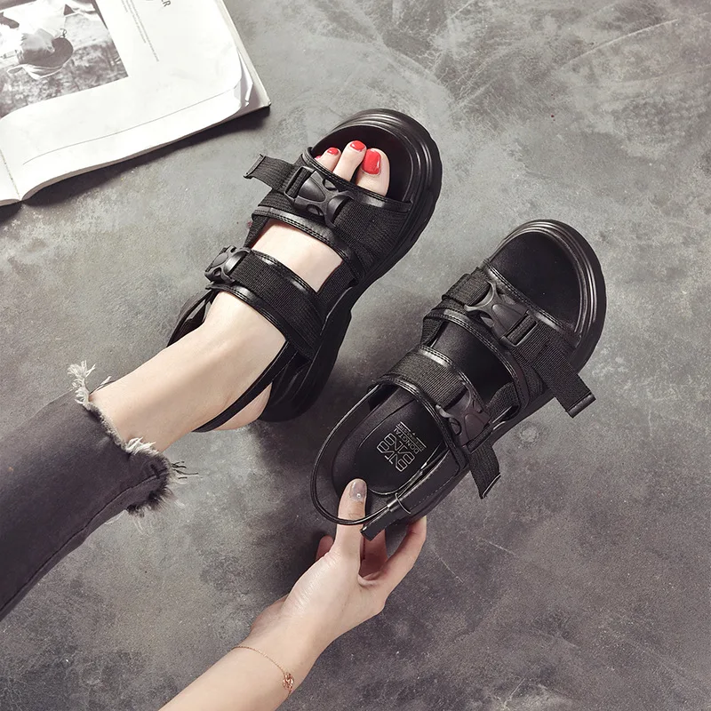 

2022 Platform Shoes Women Sandals Wedge Heels Shoes Height Increaming Women Buckle Thick Soled Beach Sandals Woman Sandal