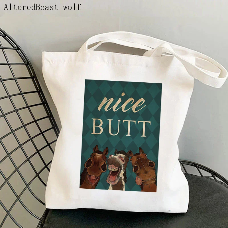 

Women Shopper bag Horse Family Nice Butt Kawaii Bag Harajuku Shopping Canvas Shopper Bag girl handbag Tote Shoulder Lady Bag
