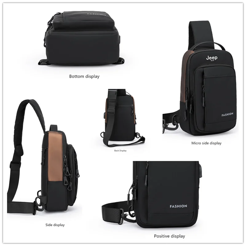 JEEP BULUO Chest Sling Safety Lock Male Anti-theft Fashion Travel Pack Brand High Quality Men USB Crossbody Shoulder Bags