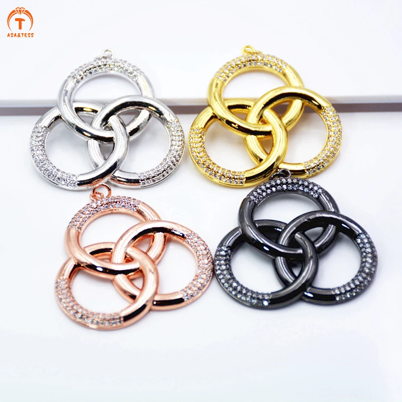 

Подвеска из трех пустотелых кругов с микро-инкрустацией из фианита, серебряные, розовые, золотые, черные дизайнерские подвески, подходят дл...