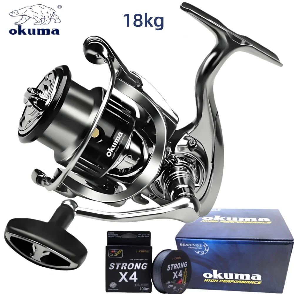 Фото Новая вращающаяся катушка Okuma, передаточное число 5.5:1, тормозное усилие 18 кг, подходит для различных рыболовных сценариев. №1