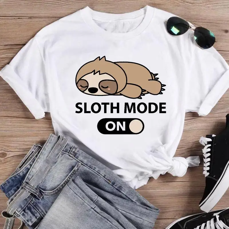 

Women sloth animal trend new 2022 Print Fashion Cartoon Short Sleeve Graphic T Top Summer Shirt Tshirts Female Tee T-Shirt
