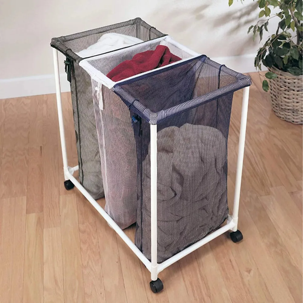 

Rolling Laundry Sorter Hampers with Triple Compartment