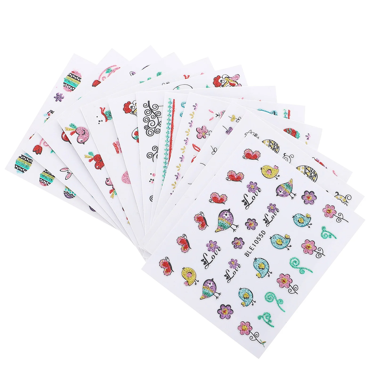 

12 Kids Nail Stickers Colorful Nail Decal Manicure Sticker Nail Tip Decor