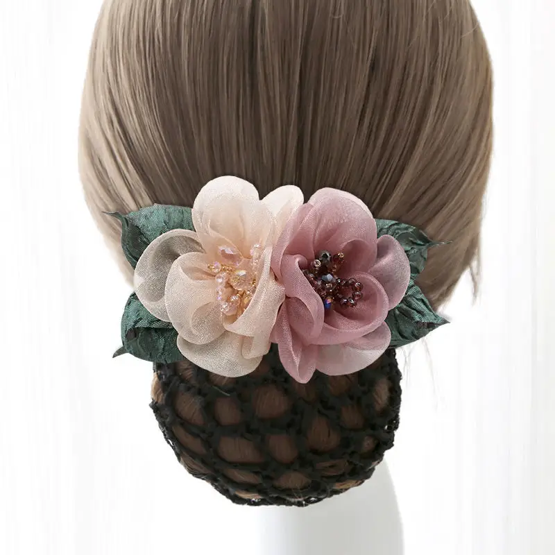 

Ribbon Flower Hairgrips Crystal Crochet Bun Net Snood Bow Hair Clips Lace Bow Hair Net Hair Bun Office Lady Bow Tie Barrette New