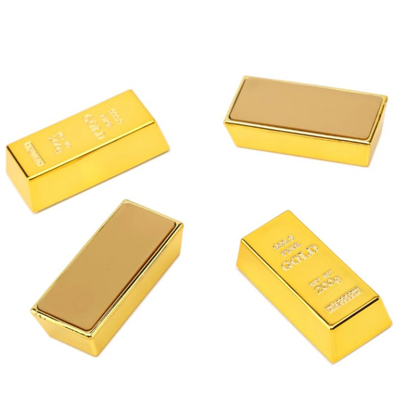 Plastic Fake Gold Bullion Simulated Golden Brick Fake Glittering Gold Bar Paperweight Door Stop Movie Prop Novelty Gift