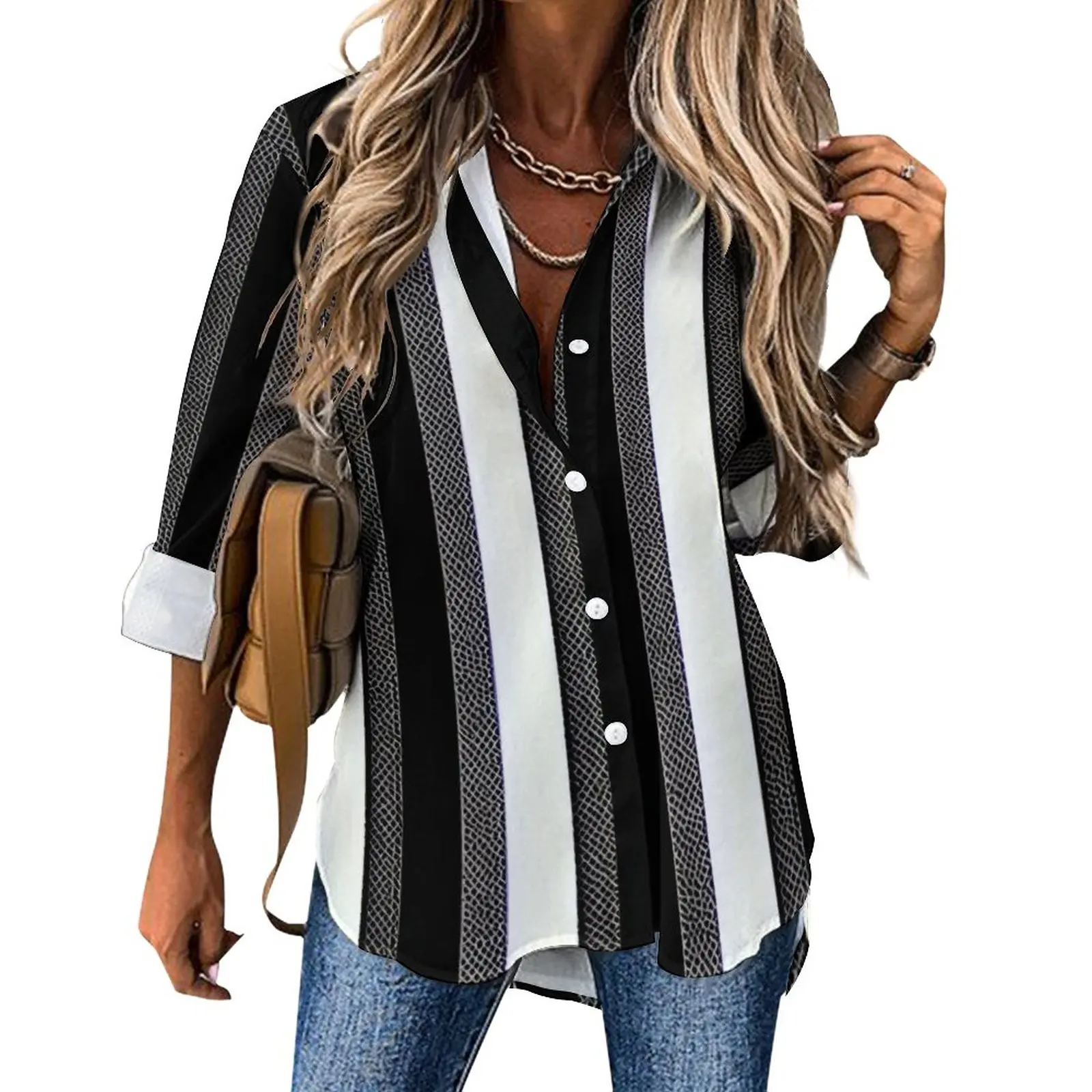 

Женская Асимметричная рубашка в полоску, Повседневная блузка большого размера с принтом, весна-лето 2023