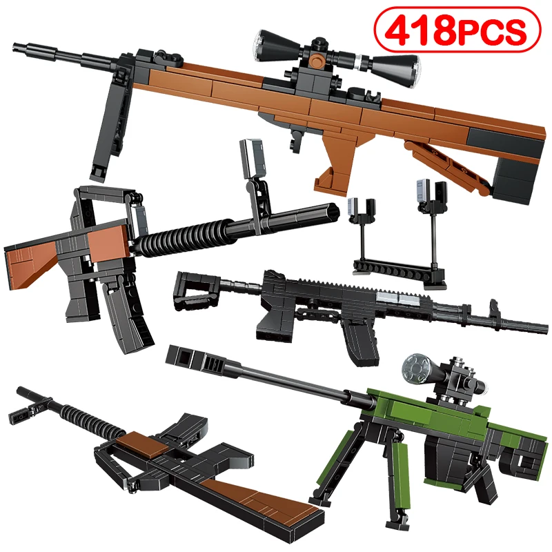 

418PCS City Technical Police Military WW2 Weapon Sniper Rifle Gun Building Blocks Army War Swat Bricks Toys for Children Gifts