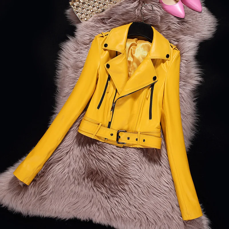 

Женская короткая мотоциклетная куртка из натуральной овечьей кожи, Zjt2202