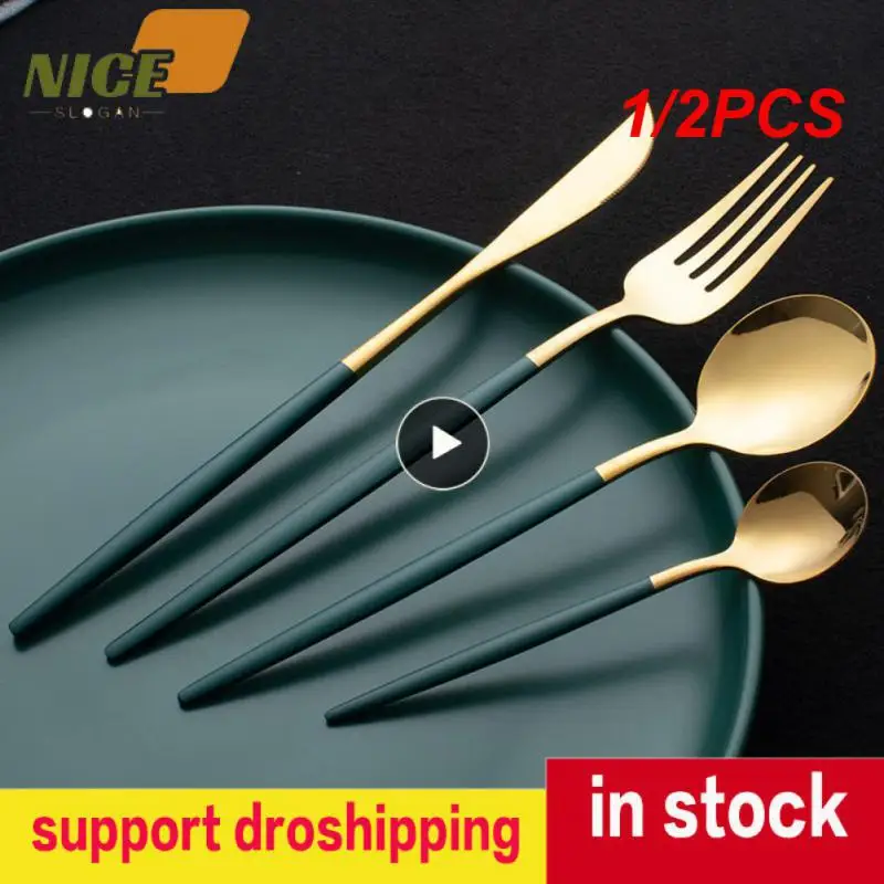 

1/2PCS MirrorGold Cutlery Sets Kitchen Tableware Stainless Steel Knife Forks Spoons Silverware Home Flatware Set Dinnerware Set