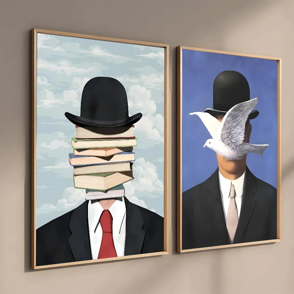 Abstract Canvas Painting Rene Magritte Son Of Man Poster Paper Print Home Living Room Entrance Bar Cafe Art Decoration