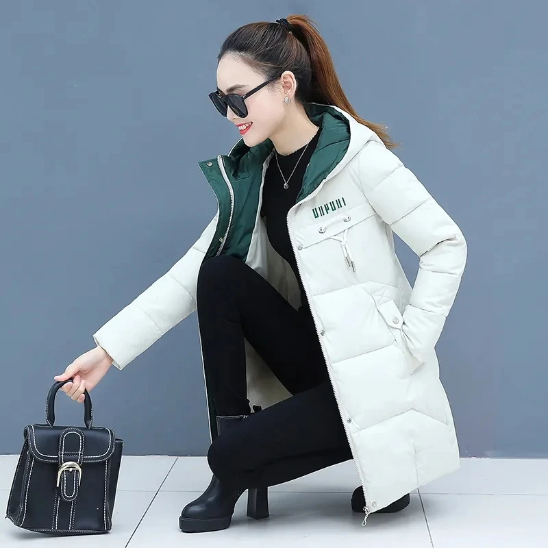 2022 Winter New Down Cotton Coat Womens Fashion Slim All-match Casual Padded Jacket Women Large Size Thick Hooded Warm Parkas