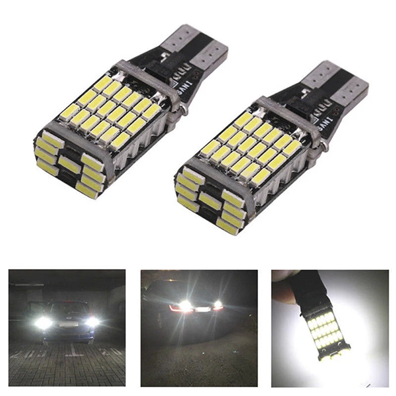 

2PCs T15 W16W 45 SMD 4014 Error Free LED Car Reverse Back 6000K White Light Bulbs Reversing lamp