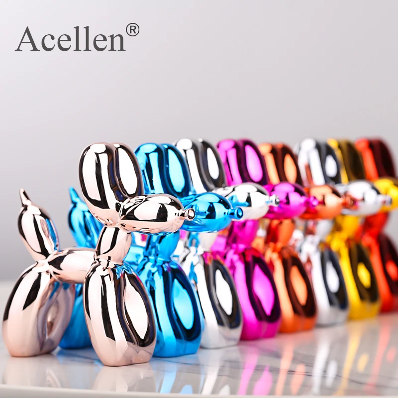 Animals Figurine Resin Cute Shiny Balloon Dog Shape Statue Art Sculpture Figurine Craftwork Home Decor with Antiskid Mat Lucky