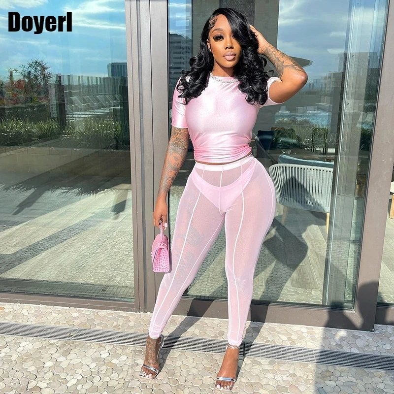 

Женские комплекты из двух предметов летний костюм для женщин комплект из 2 предметов с укороченным топом женские прозрачные сетчатые легги...