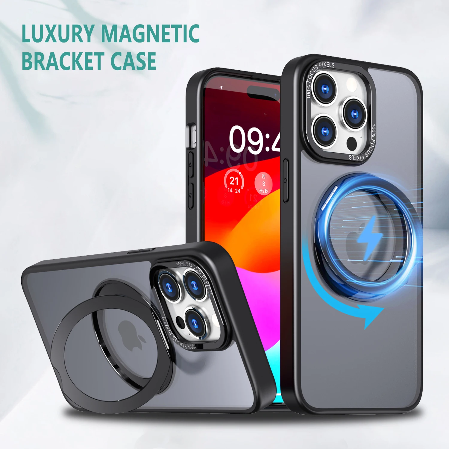 

Luxury 360°Rotating Bracket Phone Case For Iphone 15 14 13 12 11 Pro Max Plus XS XR X Raise Frame Lens Protect Metal Stand Cover