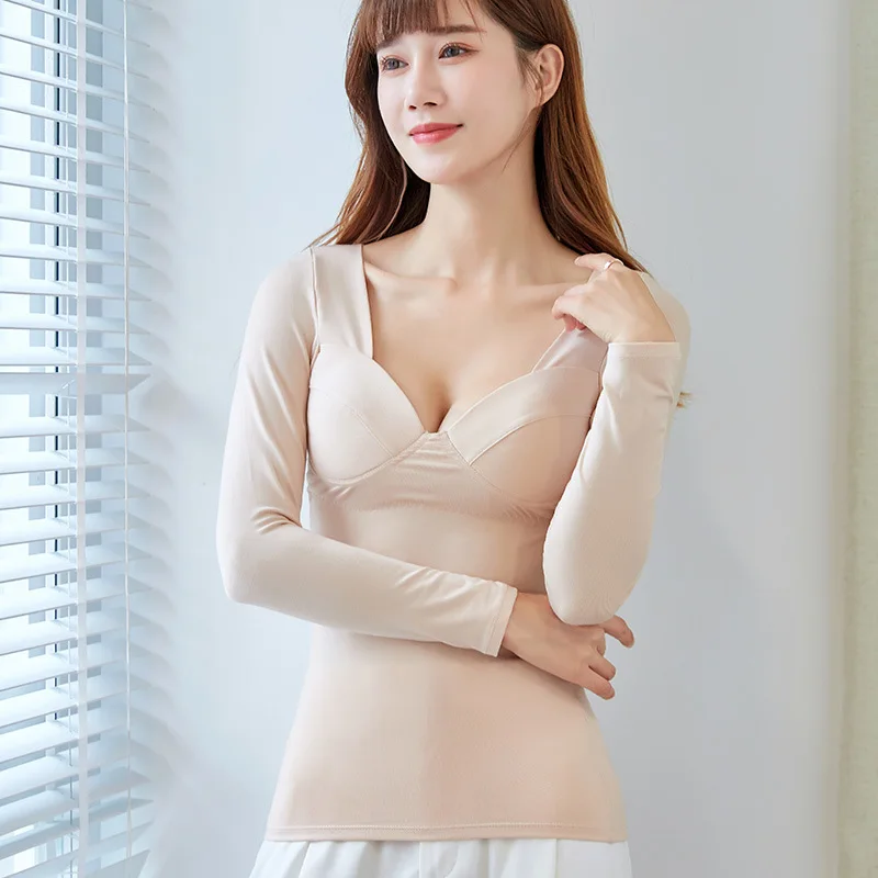 

Dralon Traceless Warm-Keeping Wedding Dress Base Underwear Top Thin Heating Tape Chest Pad Winter Low-Necked Underwear