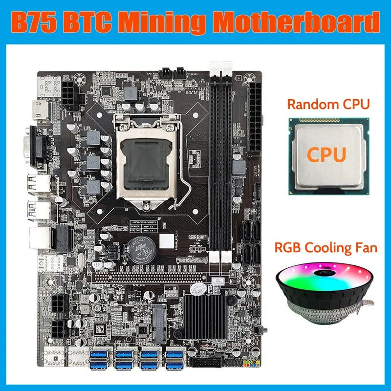 

Материнская плата для майнинга B75 BTC + случайный ЦП + RGB Вентилятор охлаждения LGA1155 8xpcie USB адаптер DDR3 MSATA B75 USB материнская плата для майнинга