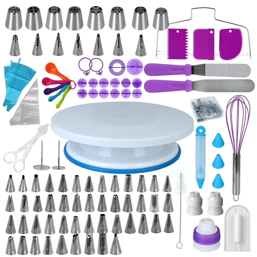 

Pastry Turntable Kit Baking Tools Accessories Piping Bag Set Piping Nozzle 137Pcs Cake Decorating Tools Kit