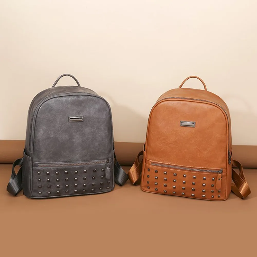 

Womens Backpacks 2023 New Trend Casual Backpacks Pu Leather Large Capacity Rivet Feminia Bags Waterproof Student Schoolbag