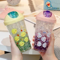 gliding ice cup double layer cooling summer cute bear fruit tea bottle fashionable outdoor sport cold drink cup with cover straw