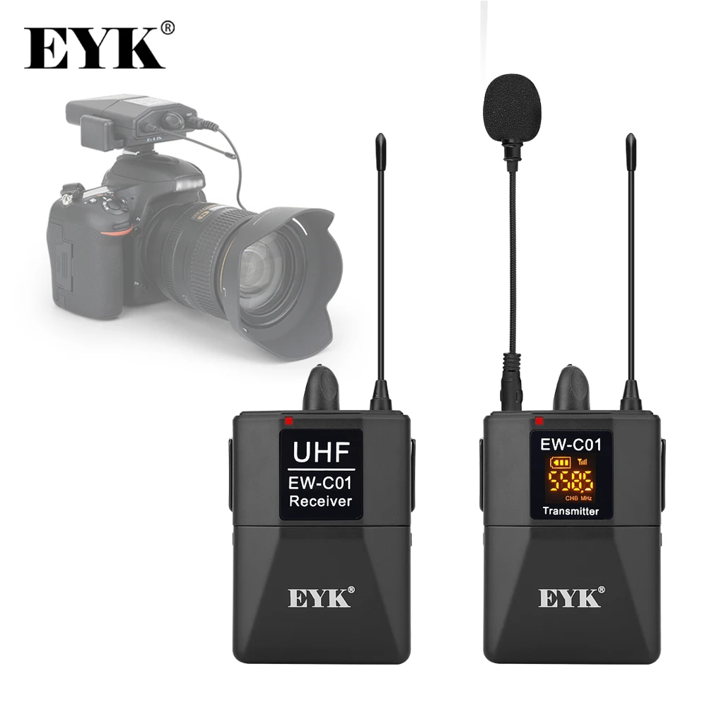 

EYK EW-C01 30 Channels UHF Wireless Lavalier Microphone System with Handheld Style Lapel Mic Interview for SLR Camera Camcorder