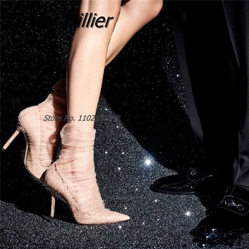 

Pointed Toe Stiletto High-Heeled Wedding Shoes 2022 Summer New Shallow Mouth Nude Mesh Lace Wedding Dress Bridesmaid Bridal Shoe