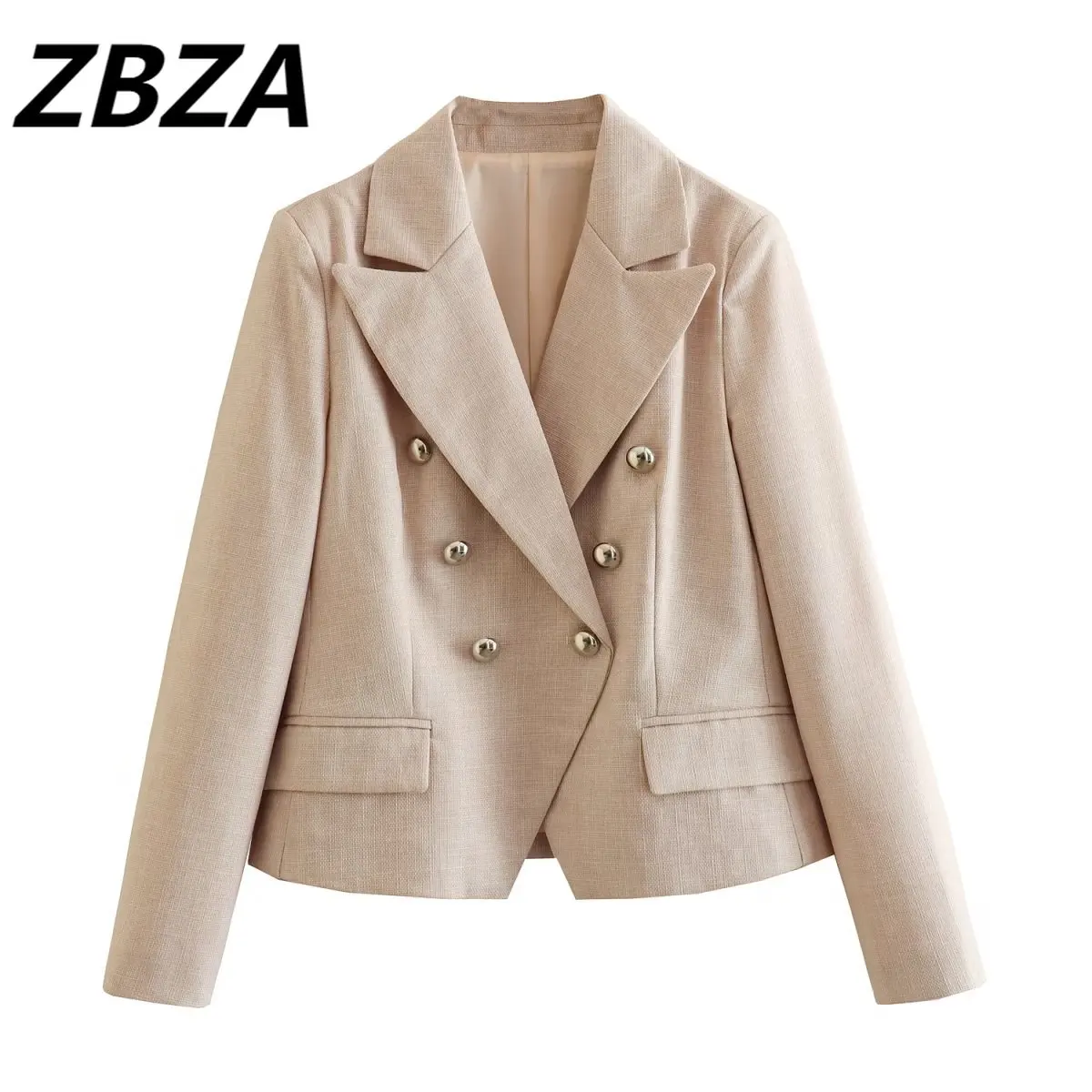 

Женский двубортный твидовый Блейзер, винтажный пиджак с длинным рукавом и карманами, верхняя одежда, 2023