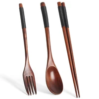 4 pack natural wood tableware spoon setchopsticksfork dinner rice souphandmade household tableware