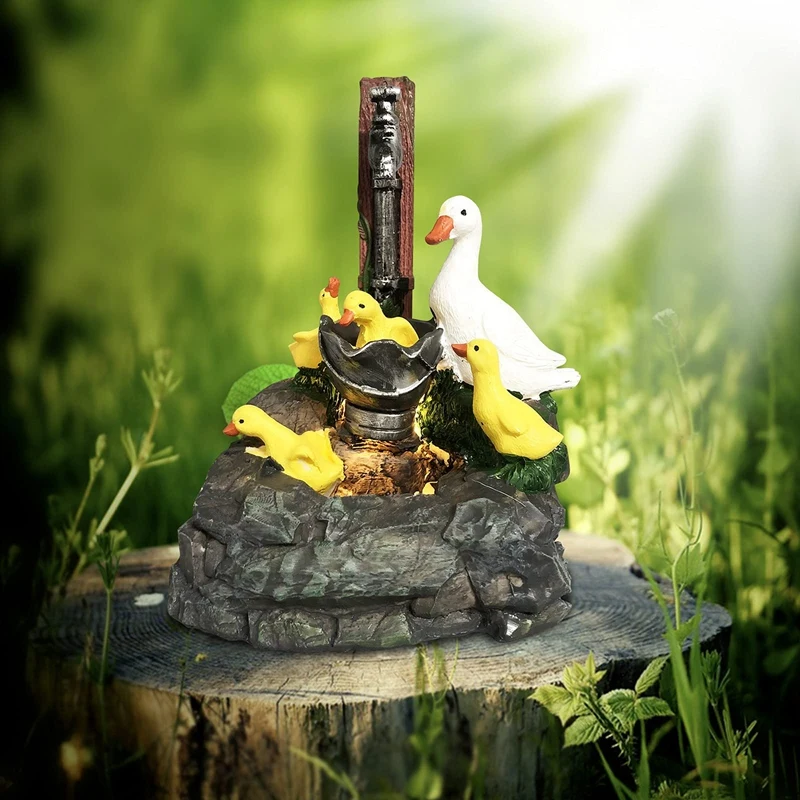 

Animal Garden Statue With Led Lights Duck Family Outdoor Sculpture Cascading Freestanding Garden Resin Statue Ornaments