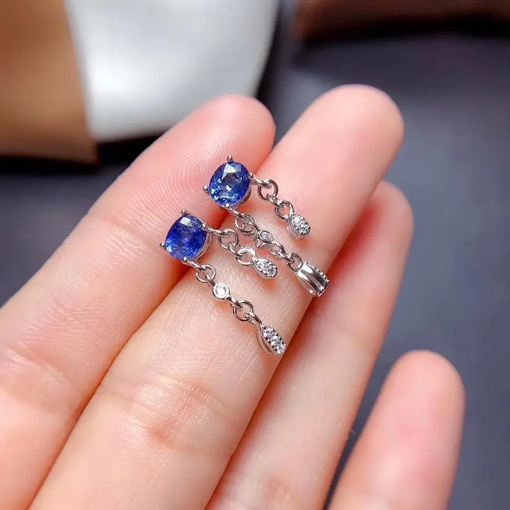 

MeiBaPJ Luxury Sri Lanka Sapphire Gemstone Drop Earrings Real 925 Silver Fashion Earrings Fine Charm Wedding Jewelry for Women