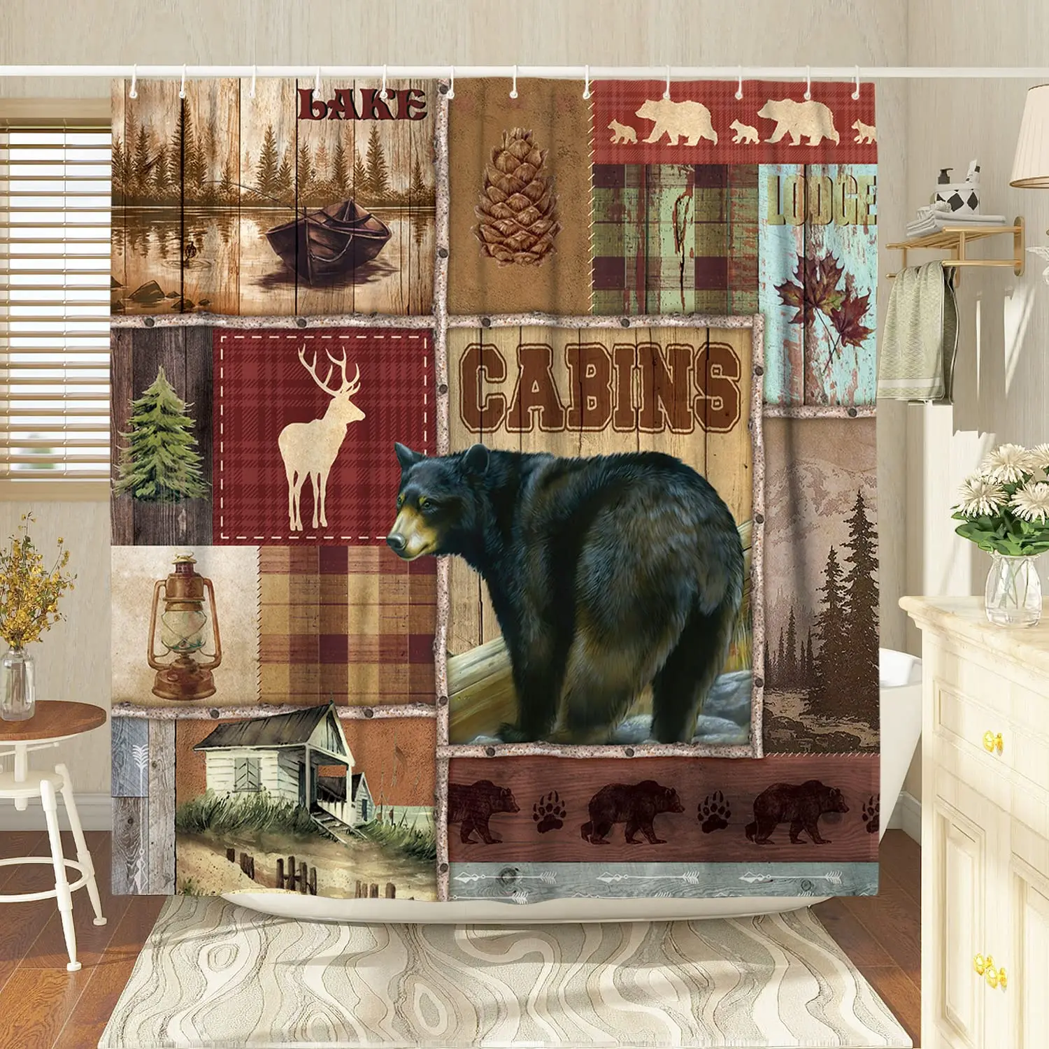 

Cattle Feed Cow Rustic Theme Fabric Shower Curtain Sets Bathroom Decor with Hooks Waterproof Washable Farmhouse Abstract Animals