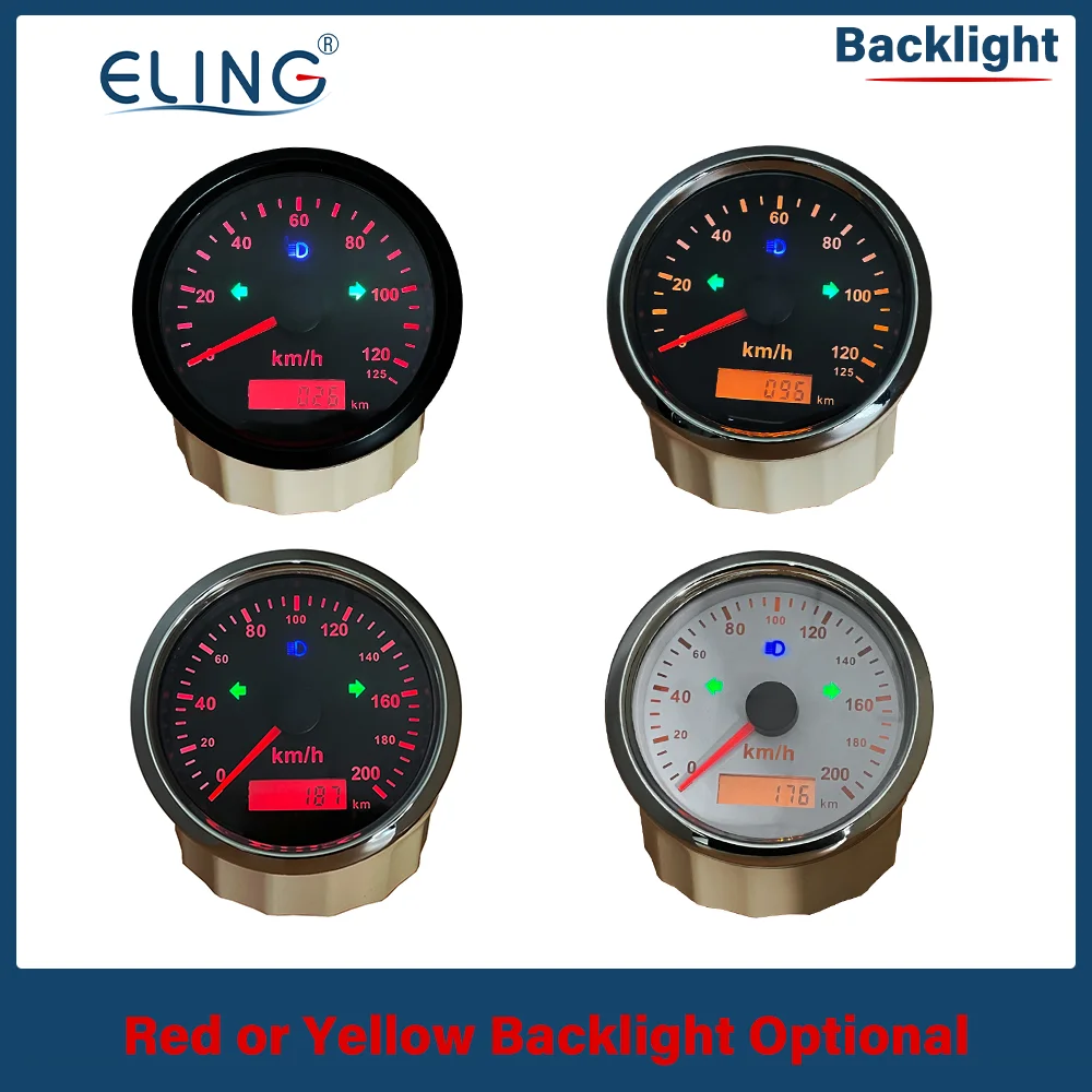 Фото ELING мотоцикл 85 мм GPS спидометр 0-125MPH 160MPH 0-200 км/ч сигнализация превышения скорости левый правый дальний свет с красной желтой подсветкой №2