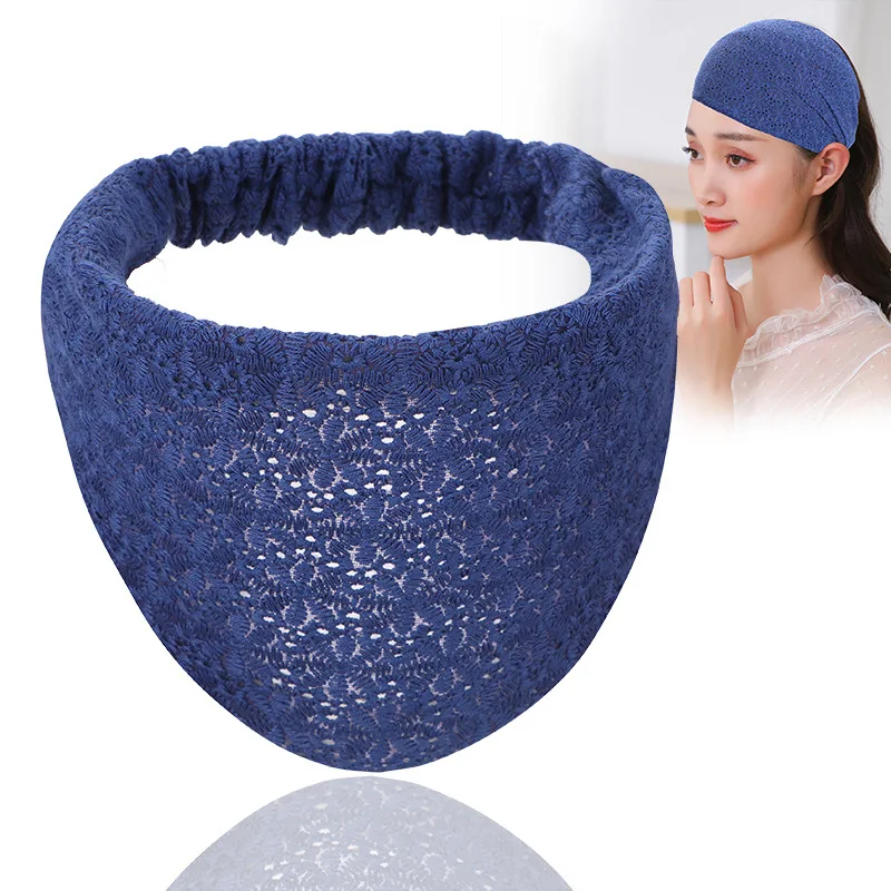 Women Lace Wide Elastic Headband Summer Fashion Breathable Solid color Hairband for Girls Turban Knitted Spa Head Band Headwear