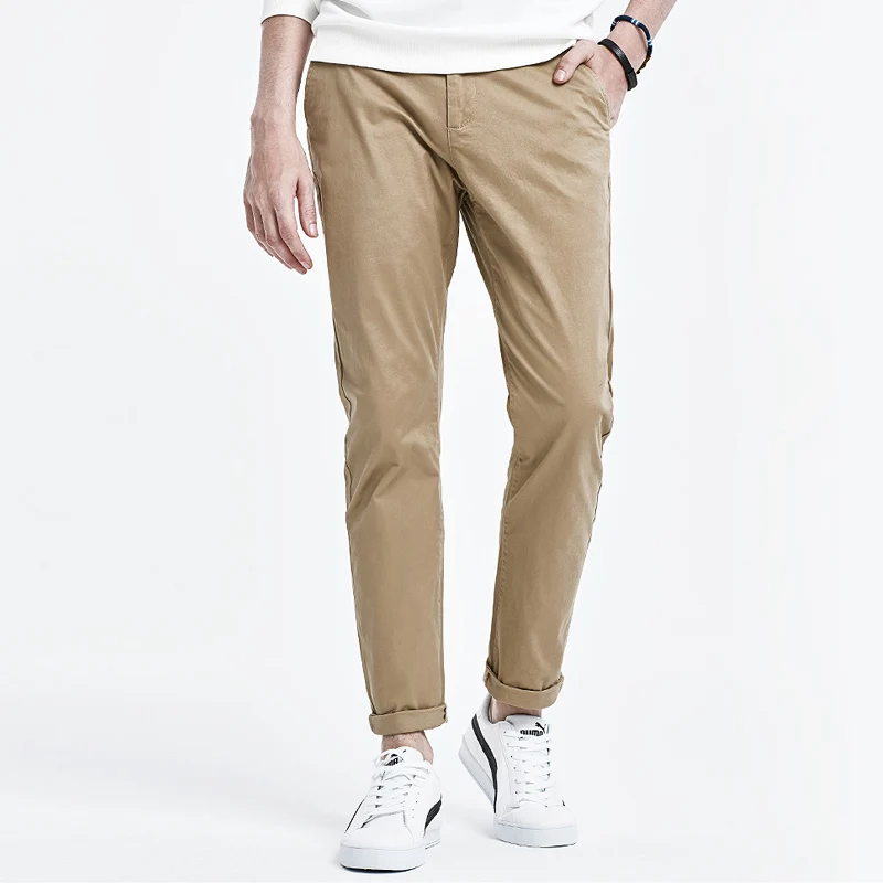 Oussyu Brand High Quality Pants Men Fashion Stretch Slim Straight Khaki Grey 97%Cotton Classic Casual Trousers Large size 27-40 | Мужская