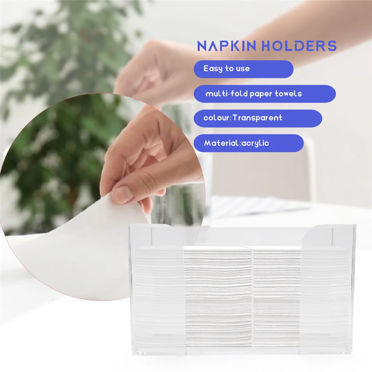 Countertop Paper Towel Dispenser Clear Guest Napkin Holder Suitable for Z-Fold C-Fold or Multi-Fold Towels
