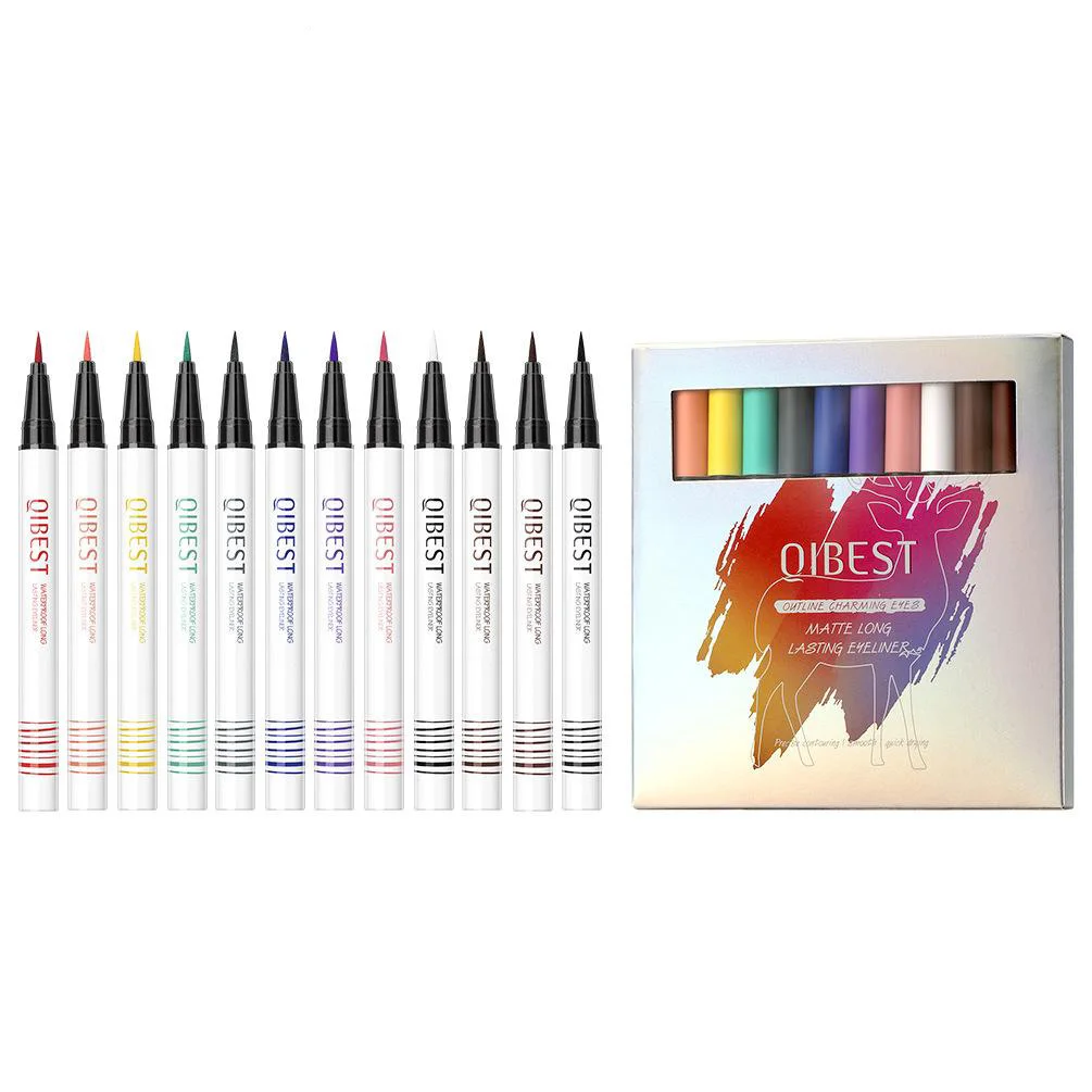 QIBEST Color Eyeliner Pen Is Easy To Color Quick-drying Thin Head Waterproof Not Smudged Beginner Lying Silkworm Eyeliner Set