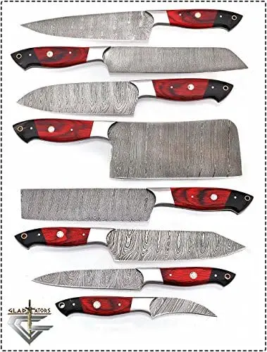 

Professional Kitchen Knives Custom Made Damascus Steel pcs of Professional Utility Kitchen Knife Set with Chopper/Cleaver Black
