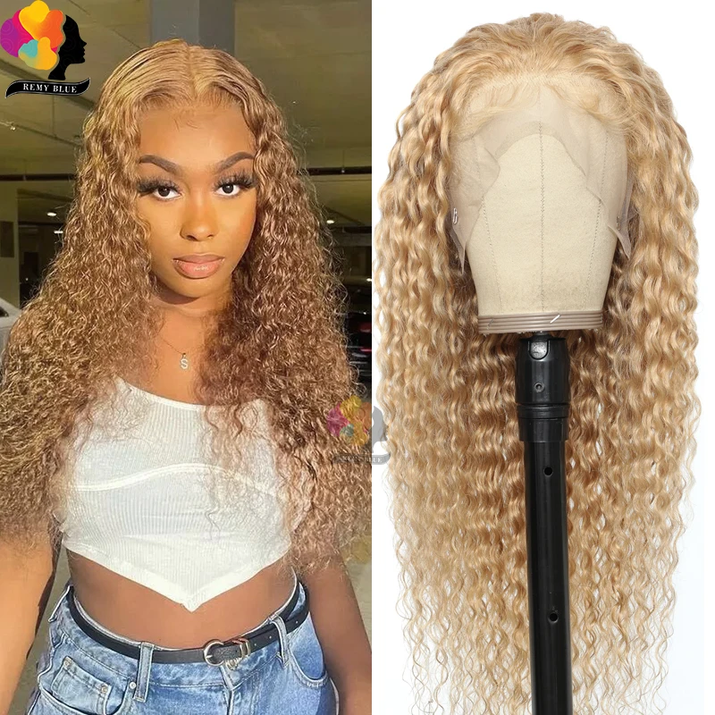 

Honey Blonde 13×4 Deep Wave Lace Front Wigs For Woman #27 Colored Malaysia Real Curly Human Hair Wig Pre-Plucked Baby Hair 180%