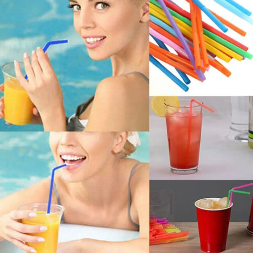 

100 Pieces Disposable Fluorescent Plastic Bendable Straws Drink Milk Color Drinking Tea Juice Soy Straws Supplies Party Mil N7D1