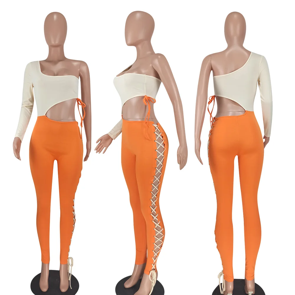 New Sexy Solid Tight Hallow Out Jumpsuit 2022 Summer Women Outdoor Club Outfits