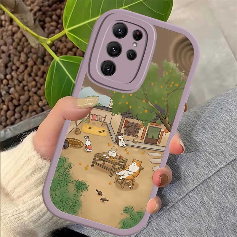 For Samsung Galaxy S23 S24 Ultra S22 Plus Case Soft Silicone Mirror Cover S20 S21 FE Note 20 Cute Cats Pattern