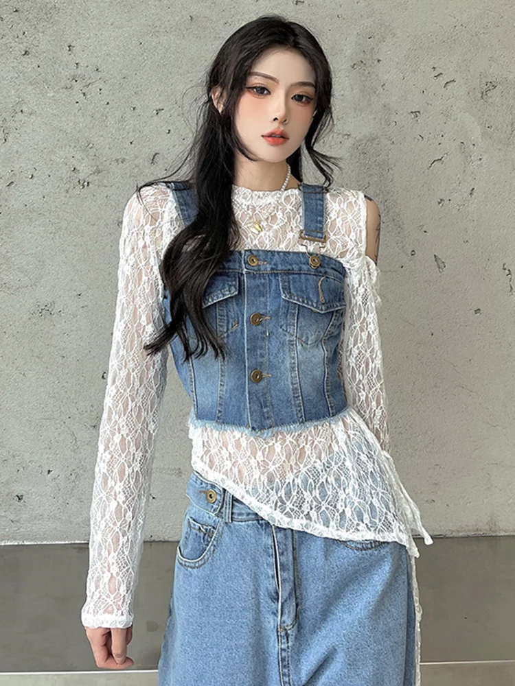 Купи Vintage Ripped Denim Waistcoat Fashion Sexy Denim Jeans Women Buttons Night Club Party Cropped Top Vest Streetwear Shirts L-4XL за 1,000 рублей в магазине AliExpress