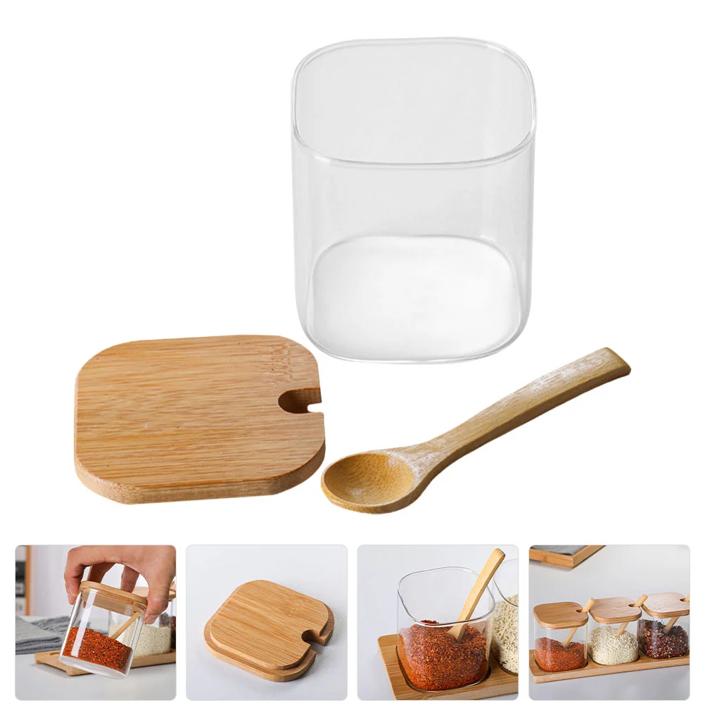 

Glass Jar Salt Condiment Container Sugar Storage Jar Seasoning Container with Lid Spoon