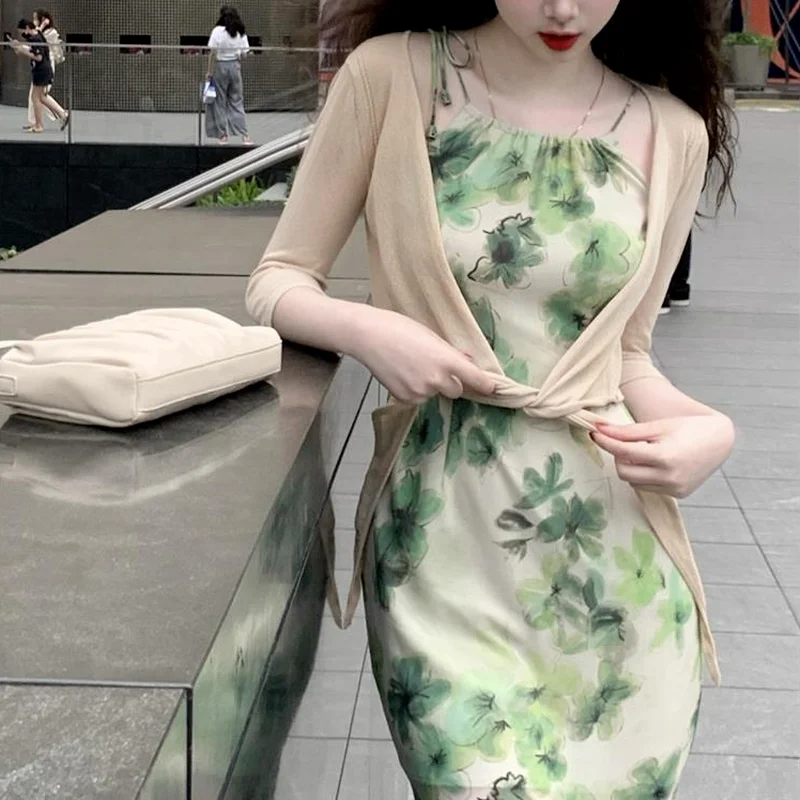 

Dresses Women Ruffles A-Line Trendy Mid-Calf Slim Soft Harajuku Korean Style Sexy Ladies Clothes Retro Party Holiday Chic Cozy