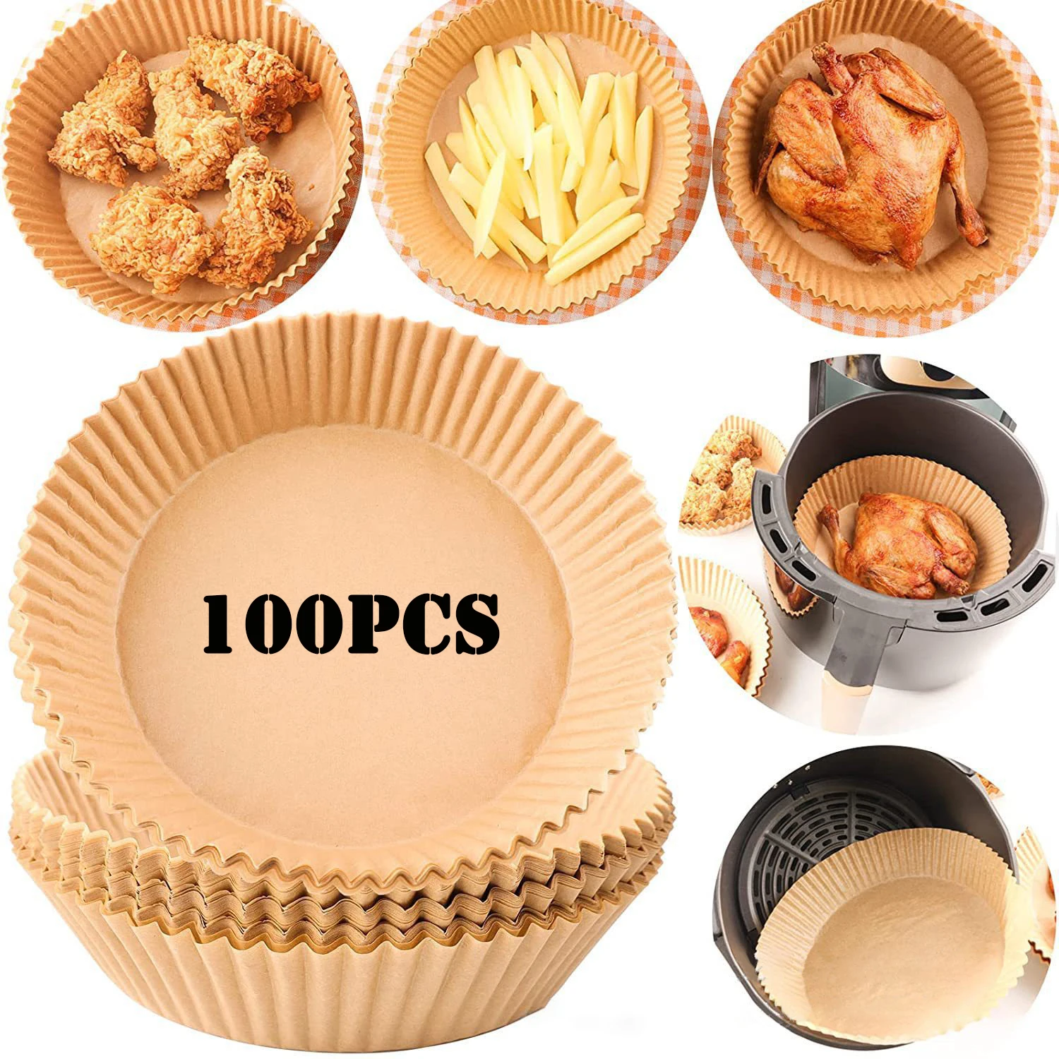 

100 шт. 16 см фритюрница специальная одноразовая бумага с антипригарным покрытием пергаментная бумажная подкладка для фритюрницы для микрово...