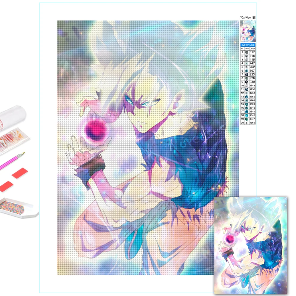 

White Hair Son Goku Hd Picture 5D Diamond Paintings Full Drill Home Decor Embroidery Kits Classic Anime Dragon Ball Cross Stitch