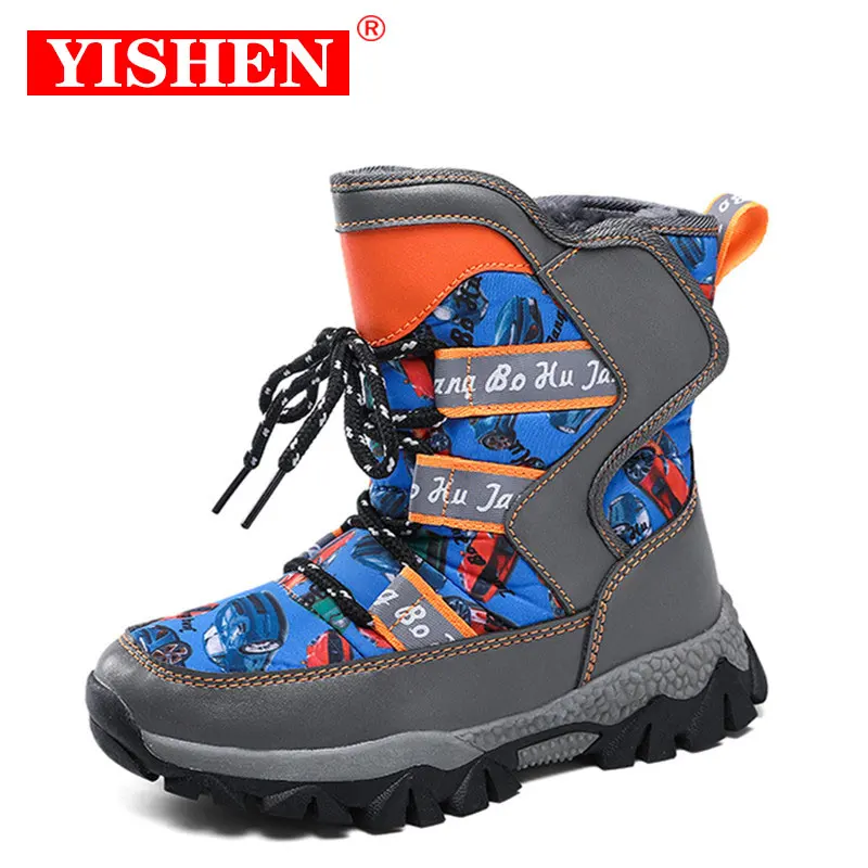 YISHEN Winter Children's Snow Boots Warm Plush Waterproof Non-Slip Kids Shoes Hiking Boots For Boys Girls Rubber Sole Fashion